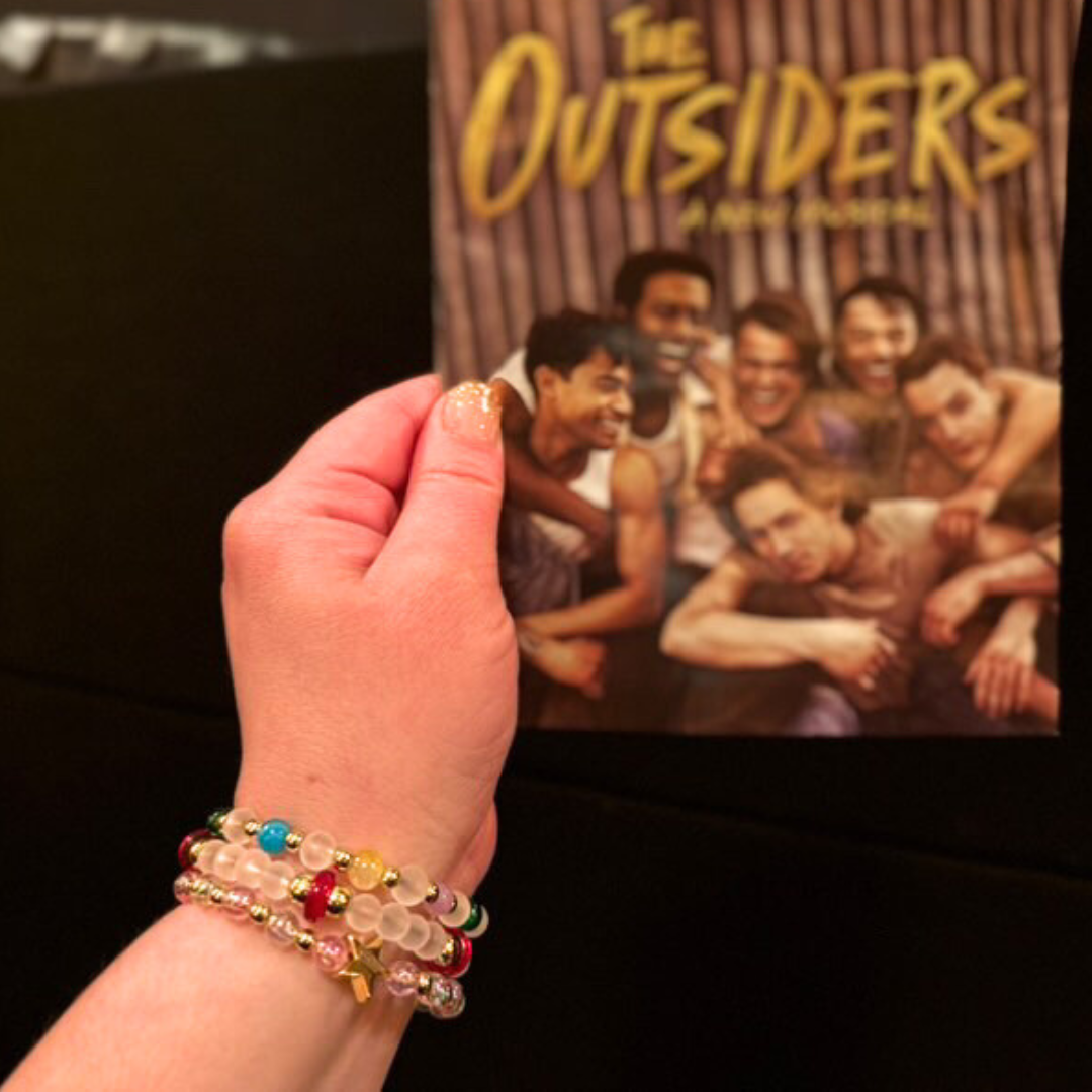Broadway Stacks STAY GOLD collection. Stretch bracelets included in Stack. Inspired by characters from The Outsiders. Broadway Stacks gold star logo bead on back.