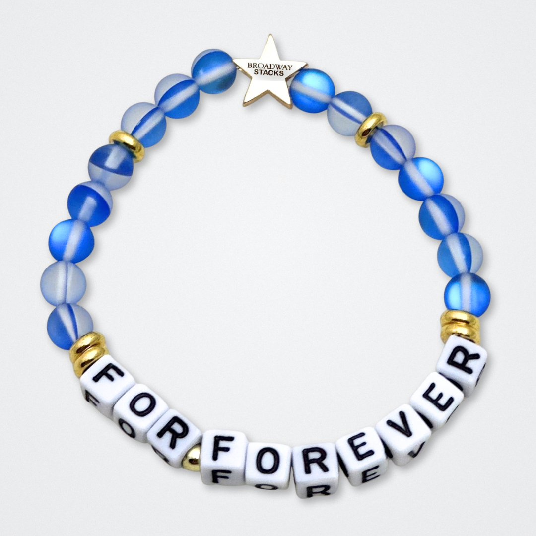 Broadway Stacks SKY collection. 3 stretch bracelets included in Stack. Blues, white, black and gold colored beads. Letter beads that spell quotes. Gold star logo bead to remind you that You Shine. Dear Evan Hansen DEH fans.