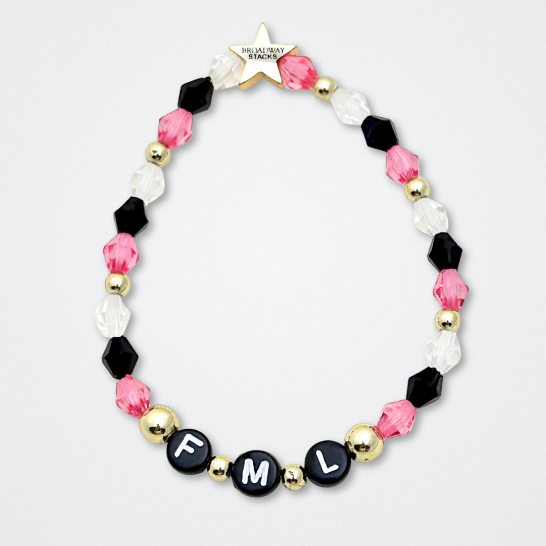 Broadway Stacks POTUS collection. 3 stretch bracelets included in Stack. Pinks, white, blue, golds and black colored beads. Letter beads that spell show quotes. Broadway Stacks gold star logo bead to remind you that You Shine. POTUS play fans.