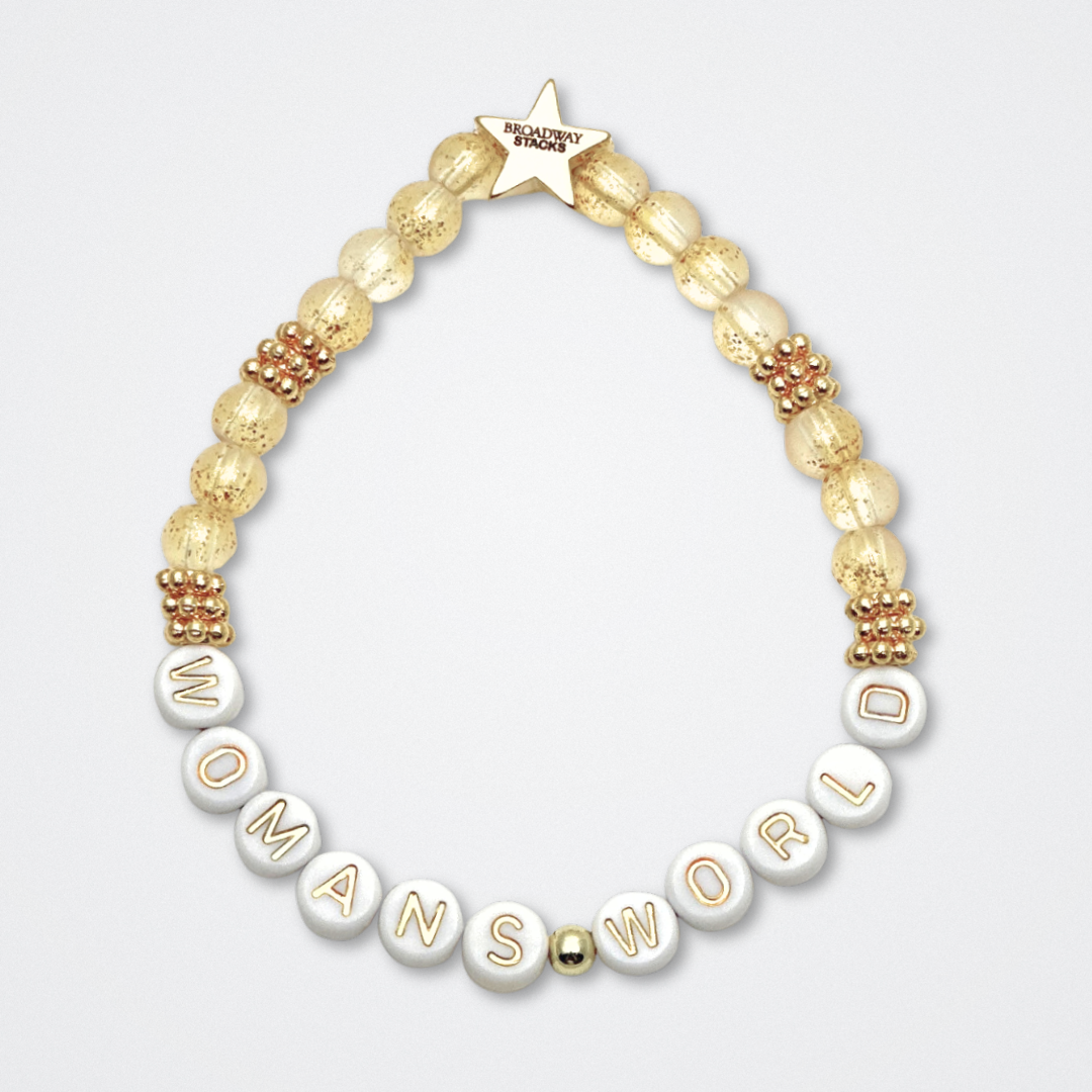 Broadway Stacks EmpowHER bracelet collection. Gold, glitter and letter beads that spell out quotes. Gold star logo bead to remind yourself that You Shine. Self-empowerment inspiration reminders.