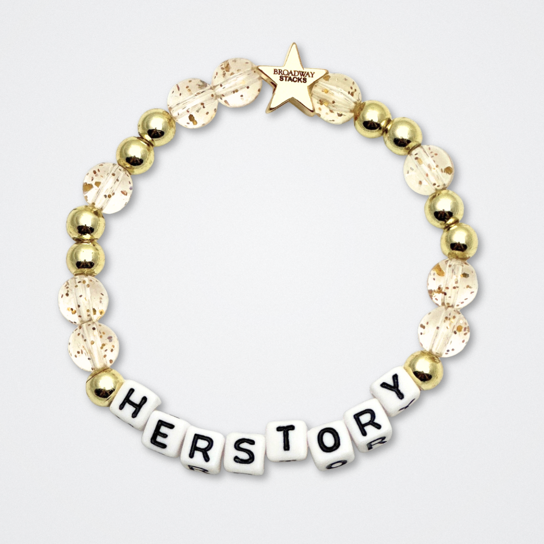 Broadway Stacks EmpowHER bracelet collection. Gold, glitter and letter beads that spell out quotes. Gold star logo bead to remind yourself that You Shine. Self-empowerment inspiration reminders.