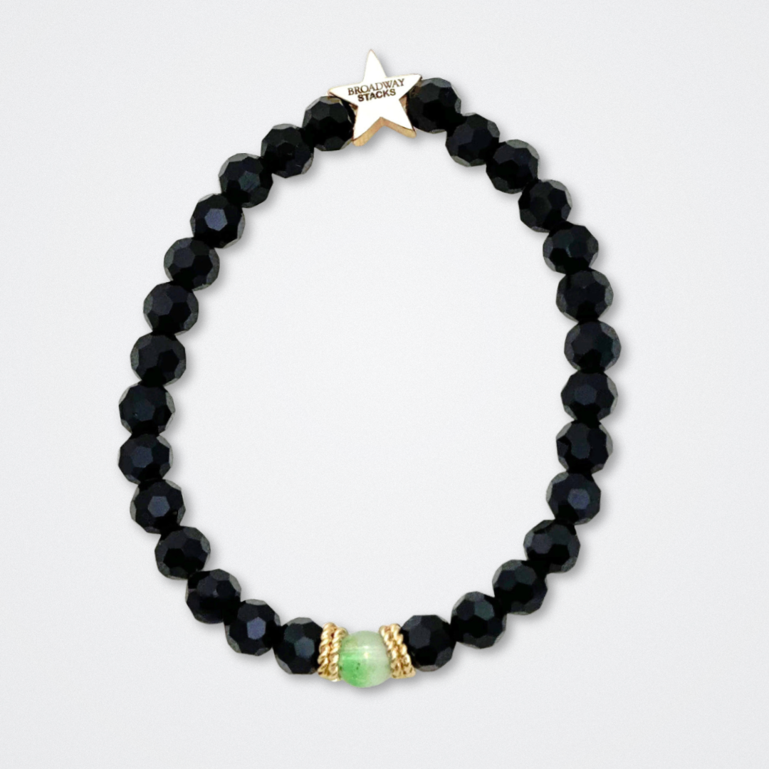 Broadway Stacks WITCH collection. 3 stretch bracelets included in Stack. Greens, pinks, black and gold colored beads. Letter beads that spell quotes. Gold star logo bead to remind you that You Shine. Wicked fans.