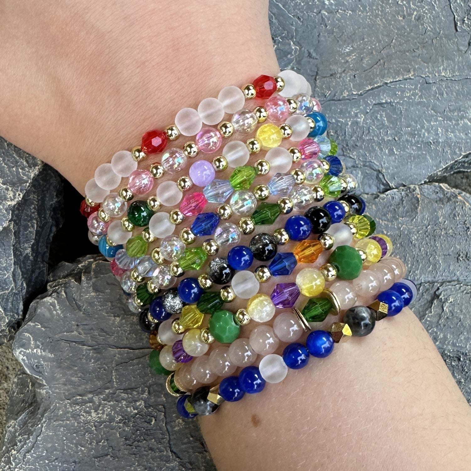 Broadway Stacks STAY GOLD collection. Stretch bracelets included in Stack. Inspired by characters from The Outsiders the Musical. Greasers and Socs. Broadway Stacks gold star logo bead to remind you that You Shine!