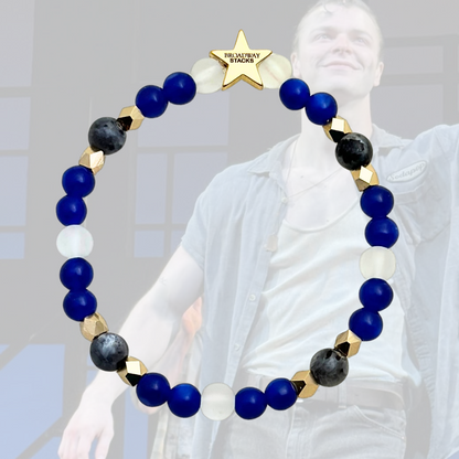 Broadway Stacks STAY GOLD collection. Stretch bracelets included in Stack. Inspired by Sodapop Curtis from The Outsiders. Broadway Stacks gold star logo bead on back.