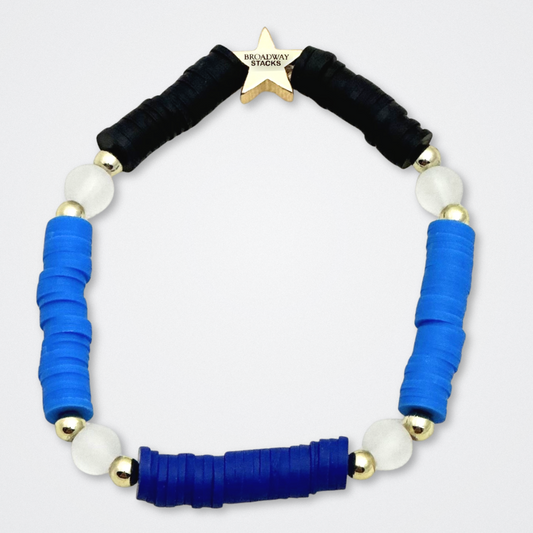 Broadway Stacks SKY collection. 3 stretch bracelets included in Stack. Blues, white, black and gold colored beads. Letter beads that spell quotes. Gold star logo bead to remind you that You Shine. Dear Evan Hansen DEH fans.
