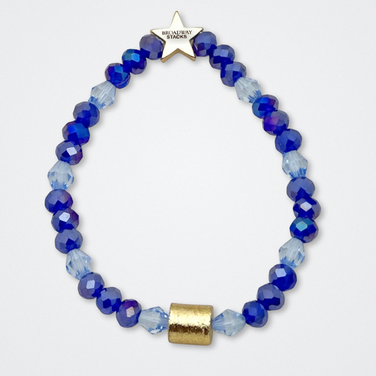 Broadway Stacks SKY collection. 3 stretch bracelets included in Stack. Blues, white, black and gold colored beads. Letter beads that spell quotes. Gold star logo bead to remind you that You Shine. Dear Evan Hansen DEH fans.
