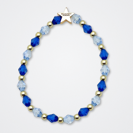 Broadway Stacks SKY collection. 3 stretch bracelets included in Stack. Blues, white, black and gold colored beads. Letter beads that spell quotes. Gold star logo bead to remind you that You Shine. Dear Evan Hansen DEH fans.