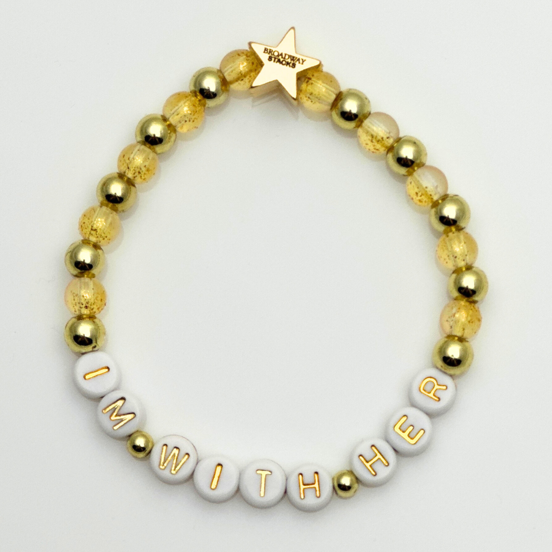 I'm With Her bead bracelet, gold glitter and gold beads, gold star logo bead of Broadway Stacks