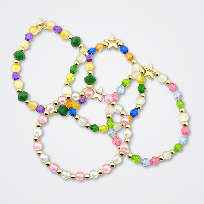Broadway Stacks STAY GOLD collection. Stretch bracelets included in Stack. Inspired by characters from The Outsiders the Musical. Greasers and Socs. Broadway Stacks gold star logo bead to remind you that You Shine!