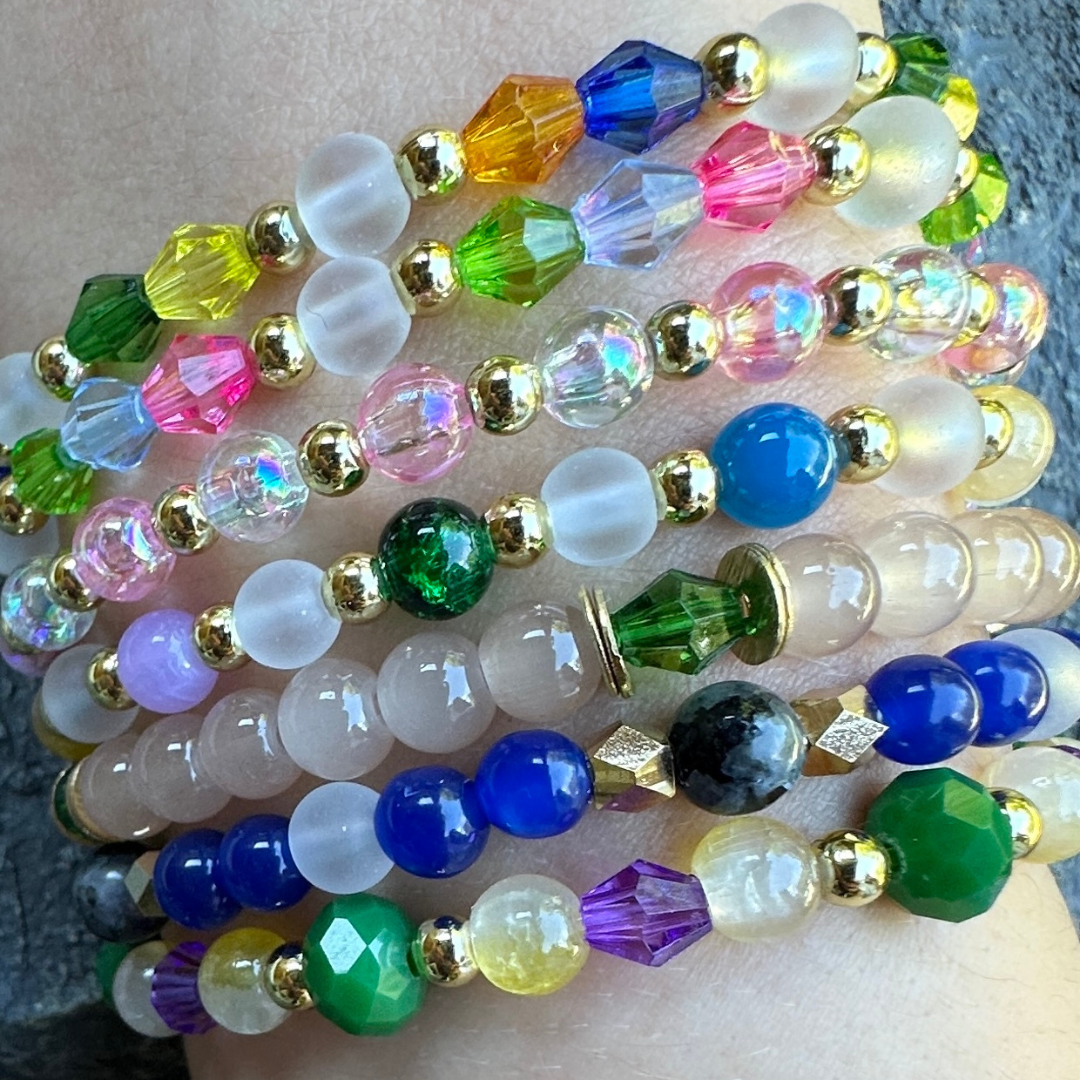 Broadway Stacks STAY GOLD collection. Stretch bracelets included in Stack. Inspired by characters from The Outsiders the Musical. Greasers and Socs. Broadway Stacks gold star logo bead to remind you that You Shine!