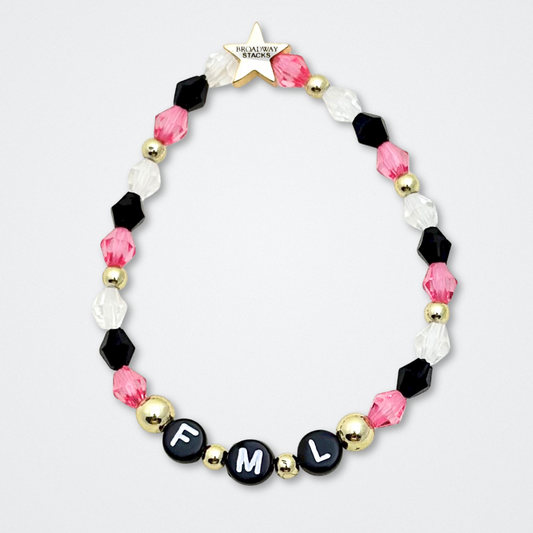 Broadway Stacks POTUS collection. 3 stretch bracelets included in Stack. Pinks, white, blue, golds and black colored beads. Letter beads that spell show quotes. Broadway Stacks gold star logo bead to remind you that You Shine. POTUS play fans.