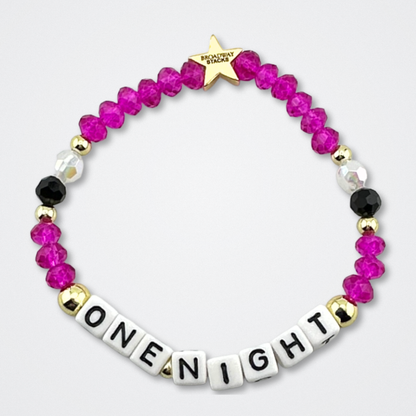 Broadway Stacks CHECKMATE Collection. 5 stretch bracelets included in Stack. Black, white, red, pink and gold colored beads. Letter beads that spell quotes. Star logo bead to remind you that you shine. Chess the Musical fans.