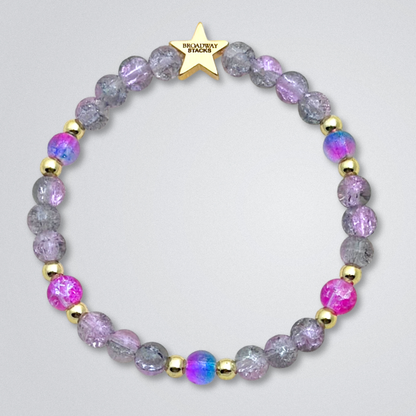 Broadway Stacks SIEMPRE VIVA Collection. 5 stretch bracelets included in Stack. Purple, blue, green, yellow, orange, red and gold colored beads. Letter beads that spell quotes. Gold star logo bead to remind you that you shine. Death Becomes Her fans.