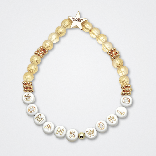 Broadway Stacks EmpowHER bracelet collection. Gold, glitter and letter beads that spell out quotes. Gold star logo bead to remind yourself that You Shine. Self-empowerment inspiration reminders.