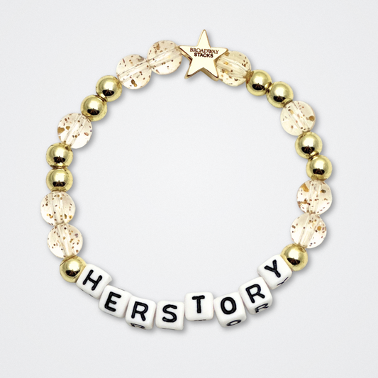 Broadway Stacks EmpowHER bracelet collection. Gold, glitter and letter beads that spell out quotes. Gold star logo bead to remind yourself that You Shine. Self-empowerment inspiration reminders.