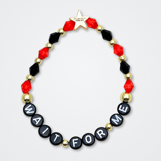 Broadway Stacks UNDERWORLD collection. 5 stretch bracelets included in Stack. Red, garnet, black and gold colored beads. Letter beads that spell quotes. Gold star logo bead to remind you that you shine. Hadestown fans.