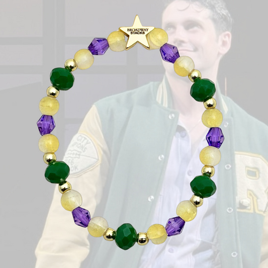 Broadway Stacks STAY GOLD collection. Stretch bracelets included in Stack. Inspired by characters from The Outsiders the Musical. Greasers and Socs. Broadway Stacks gold star logo bead to remind you that You Shine!