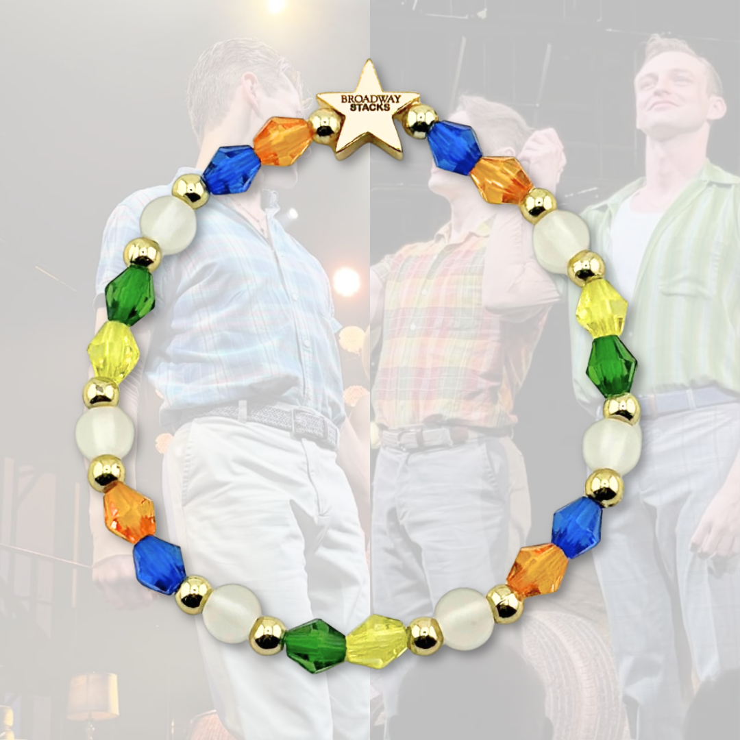 Broadway Stacks STAY GOLD collection. Stretch bracelets included in Stack. Inspired by characters from The Outsiders the Musical. Greasers and Socs. Broadway Stacks gold star logo bead to remind you that You Shine!