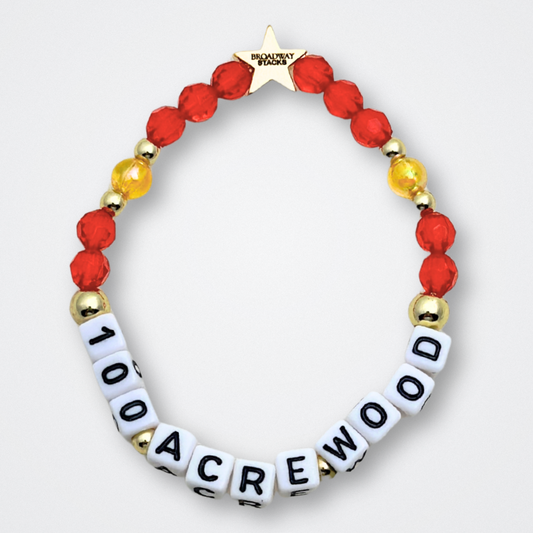 Broadway Stacks HONEY Collection. 3 stretch bracelets included in Stack. Red, yellow and gold colored beads. Letter beads that spell quotes. Gold star logo bead to remind you that You Shine. Winnie the Pooh fans.