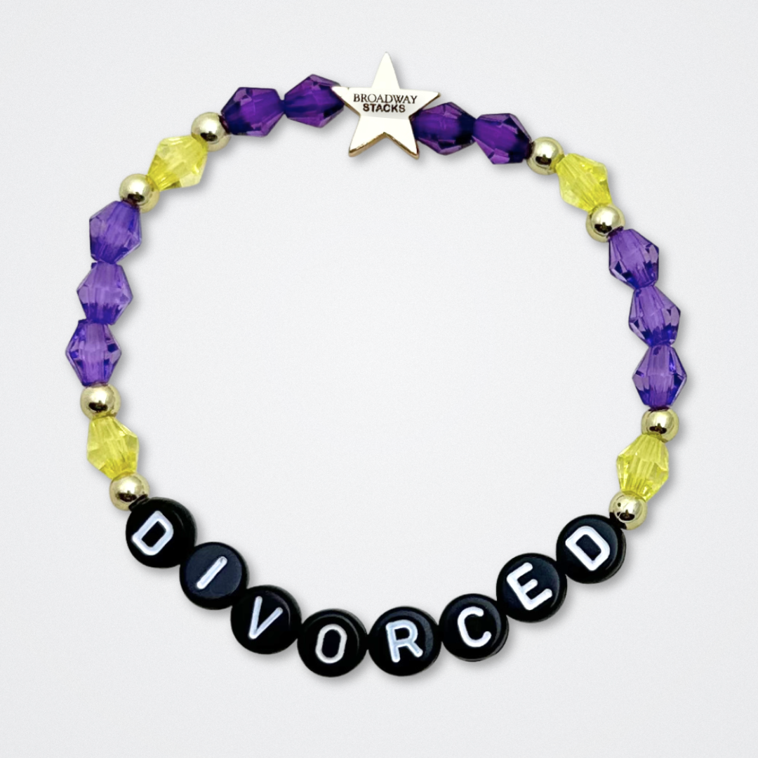Broadway Stacks QUEEN collection. Stretch bracelets included in Stack. Gold, yellow, green, white, red, pink and blue colored beads. Letter beads that spell each queen. Also Herstory collection. Broadway Stacks gold star logo bead to remind you that You Shine. SIX the Musical fans.