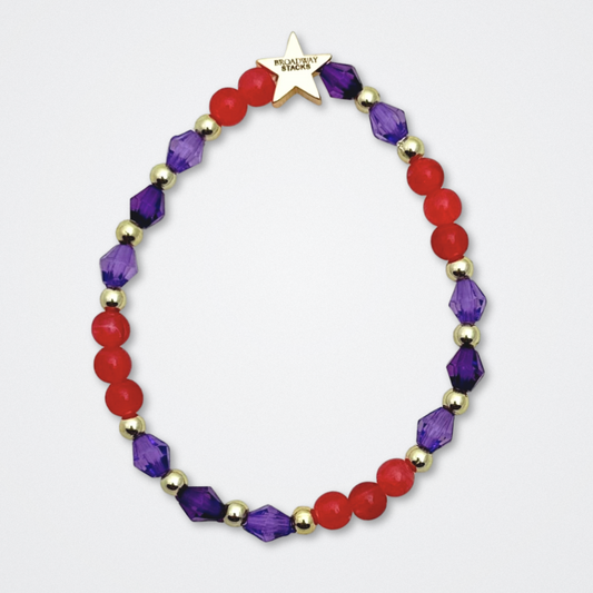 Broadway Stacks QUEEN collection. Stretch bracelets included in Stack. Gold, yellow, green, white, red, pink and blue colored beads. Letter beads that spell each queen. Also Herstory collection. Broadway Stacks gold star logo bead to remind you that You Shine. SIX the Musical fans.