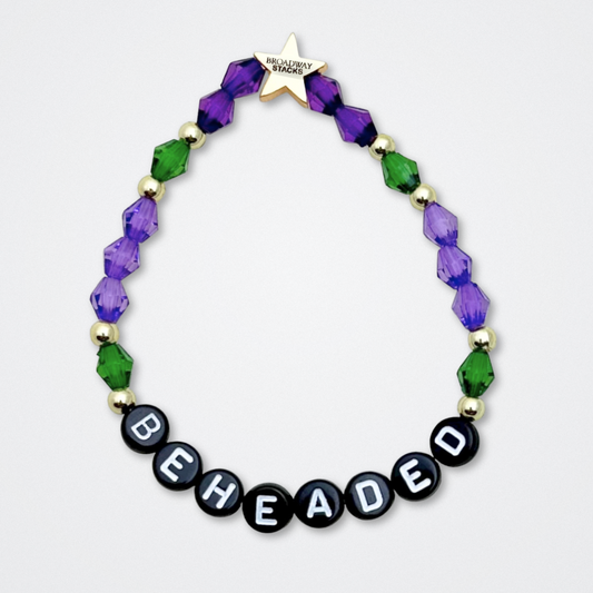 Broadway Stacks QUEEN collection. Stretch bracelets included in Stack. Gold, yellow, green, white, red, pink and blue colored beads. Letter beads that spell each queen. Also Herstory collection. Broadway Stacks gold star logo bead to remind you that You Shine. SIX the Musical fans.