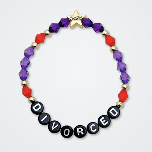 Broadway Stacks QUEEN collection. Stretch bracelets included in Stack. Gold, yellow, green, white, red, pink and blue colored beads. Letter beads that spell each queen. Also Herstory collection. Broadway Stacks gold star logo bead to remind you that You Shine. SIX the Musical fans.
