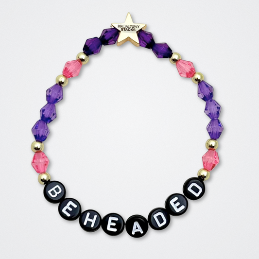 Broadway Stacks QUEEN collection. Stretch bracelets included in Stack. Gold, yellow, green, white, red, pink and blue colored beads. Letter beads that spell each queen. Also Herstory collection. Broadway Stacks gold star logo bead to remind you that You Shine. SIX the Musical fans.