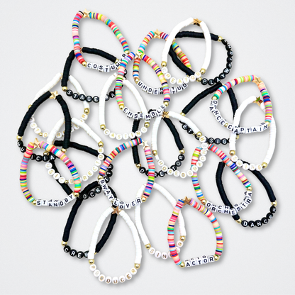 Broadway Stacks theatre-themed Spotlight bracelets highlighting ALL theater roles. Because everyone deserves to shine. Available in black, white and multi-color.