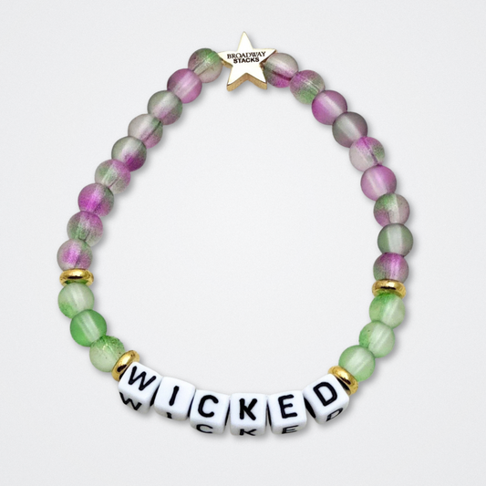 Broadway Stacks WITCH collection. 3 stretch bracelets included in Stack. Greens, pinks, black and gold colored beads. Letter beads that spell quotes. Gold star logo bead to remind you that You SHine. Wicked fans.