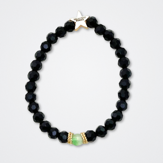 Broadway Stacks WITCH collection. 3 stretch bracelets included in Stack. Greens, pinks, black and gold colored beads. Letter beads that spell quotes. Gold star logo bead to remind you that You Shine. Wicked fans.