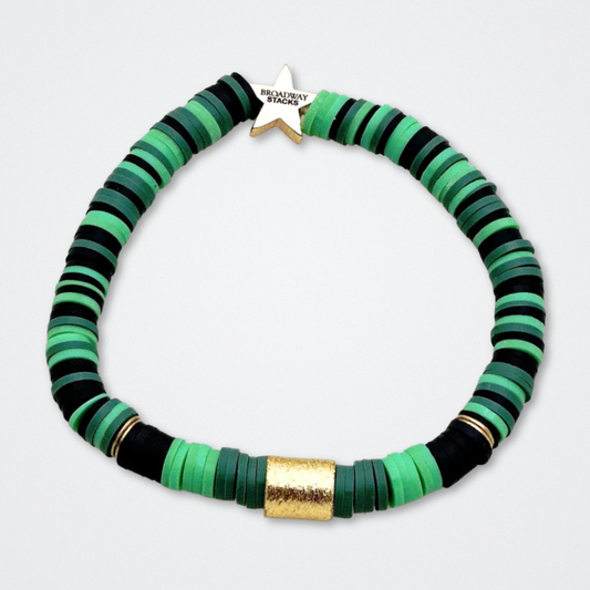 Broadway Stacks WITCH collection. 3 stretch bracelets included in Stack. Greens, pinks, black and gold colored beads. Letter beads that spell quotes. Gold star logo bead to remind you that You Shine. Wicked fans.