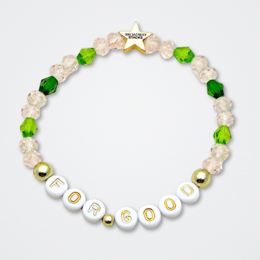 Broadway Stacks WITCH collection. 3 stretch bracelets included in Stack. Greens, pinks, black and gold colored beads. Letter beads that spell quotes. Gold star logo bead to remind you that You Shine. Wicked fans.