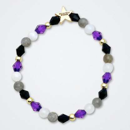 Broadway Stacks PRIDE collection. Available in 8 designs. Rainbow - Red, orange, yellow, green, blue, purple, pink, white, grey, black and gold colored beads. Broadway Stacks gold star logo bead to remind you that You Shine.