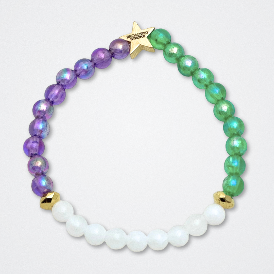 Broadway Stacks PRIDE collection. Available in 8 designs. Rainbow - Red, orange, yellow, green, blue, purple, pink, white, grey, black and gold colored beads. Broadway Stacks gold star logo bead to remind you that You Shine.