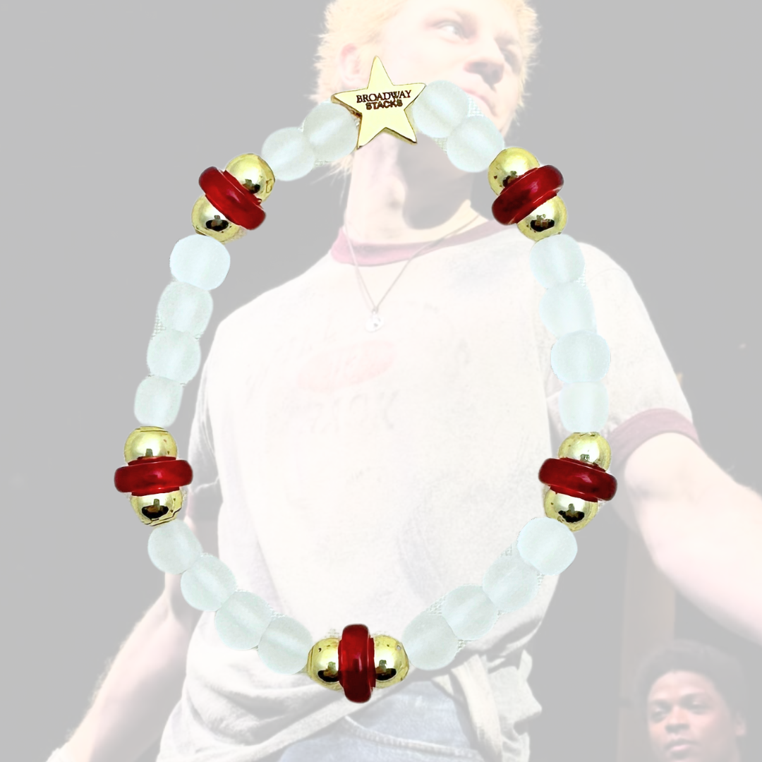 Broadway Stacks STAY GOLD collection. Stretch bracelets included in Stack. Inspired by Ponyboy Curtis from The Outsiders. Broadway Stacks gold star logo bead on back.